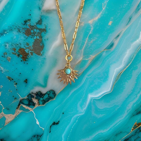 Golden points w turquoise gold link Necklace - Picture 1 of 2